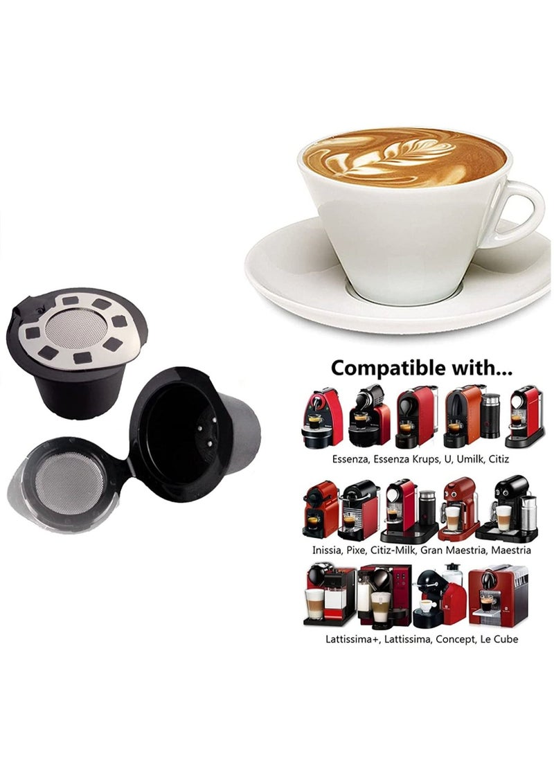 Refillable Capsules for Compatible with Nespresso,Silver Reusable Coffee Capsule Pods for Compatible with Nespresso Machines with Coffee Spoon with Brush