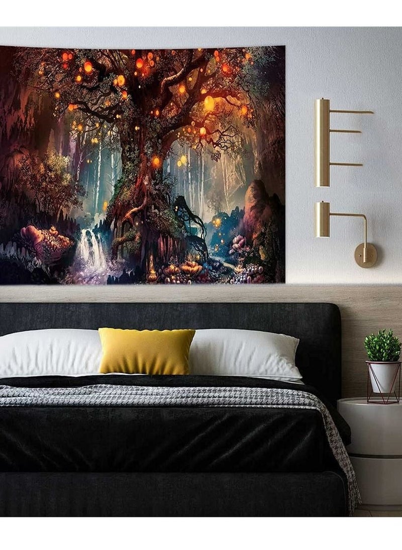 Fantasy Plant Magical Forest Tapestry Fantasy Fairy Tales Tapestry A Life Tree Elves Waterfalls Stream Fairy Tales Wall Art Hanging with River Bedroom Living Room 60