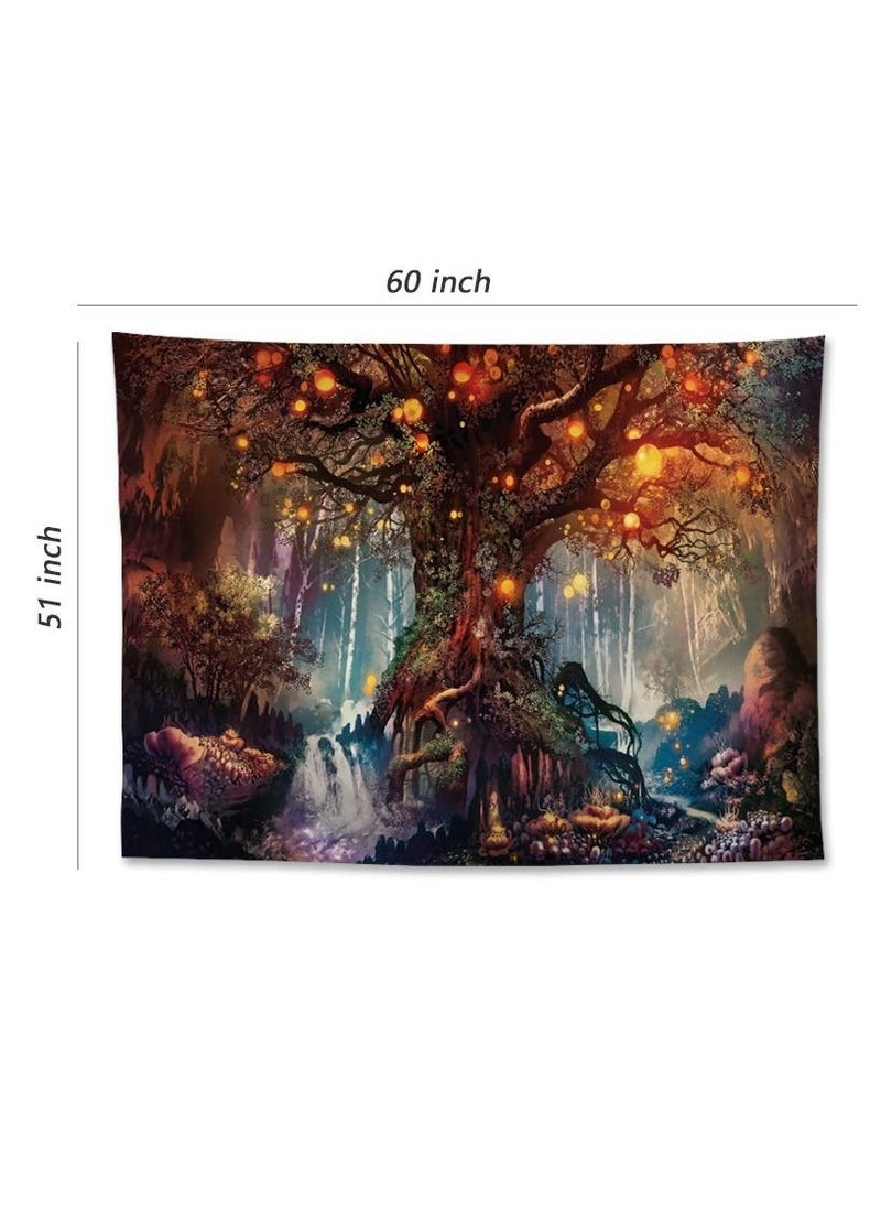 Fantasy Plant Magical Forest Tapestry Fantasy Fairy Tales Tapestry A Life Tree Elves Waterfalls Stream Fairy Tales Wall Art Hanging with River Bedroom Living Room 60