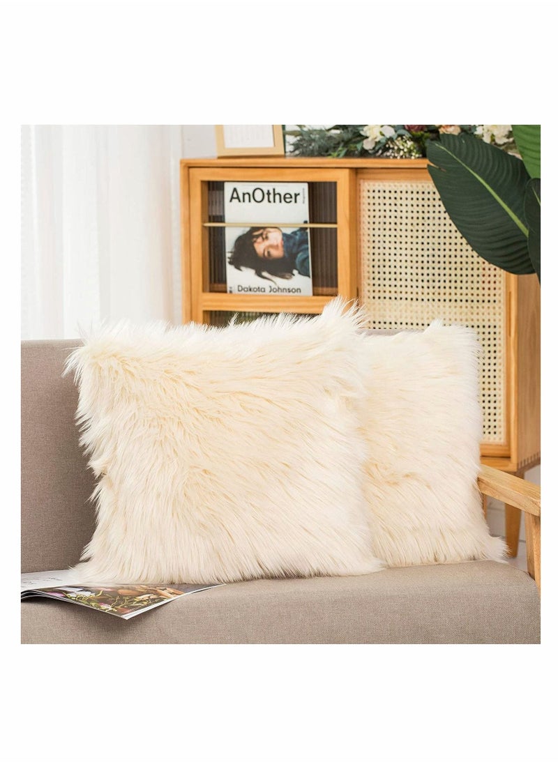 Set of 2 Decorative Faux Fur Throw Pillow Covers, for Sofa Couch Chair Bed Cafe