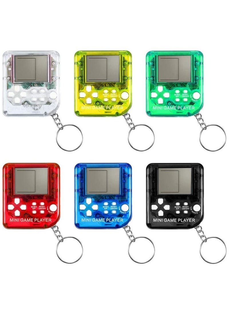 Mini Brick Game Toy Keychain Classical Portable Game Console With Hanging Chain Birthday Party Favor, 6 Pieces ( Black, Red, Blue, Green, Yellow, Transparent )