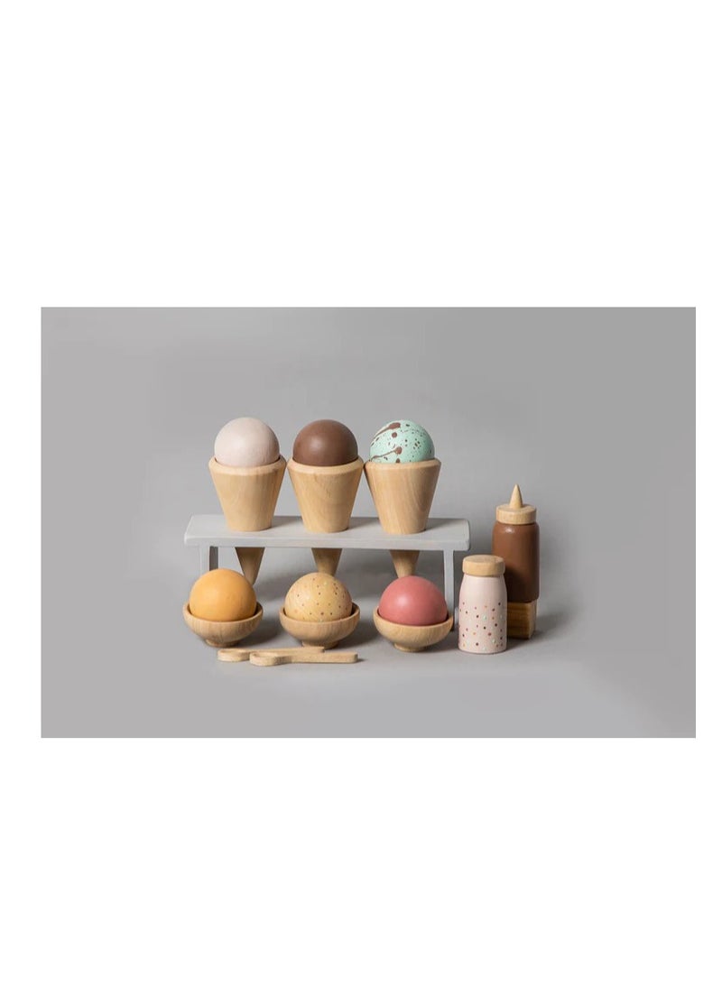 Wooden Ice Cream Toy Set Organic Wood Ice Cream Toy Set Eco-Friendly Pretend Playset For Sustainable Fun For Your Young ones