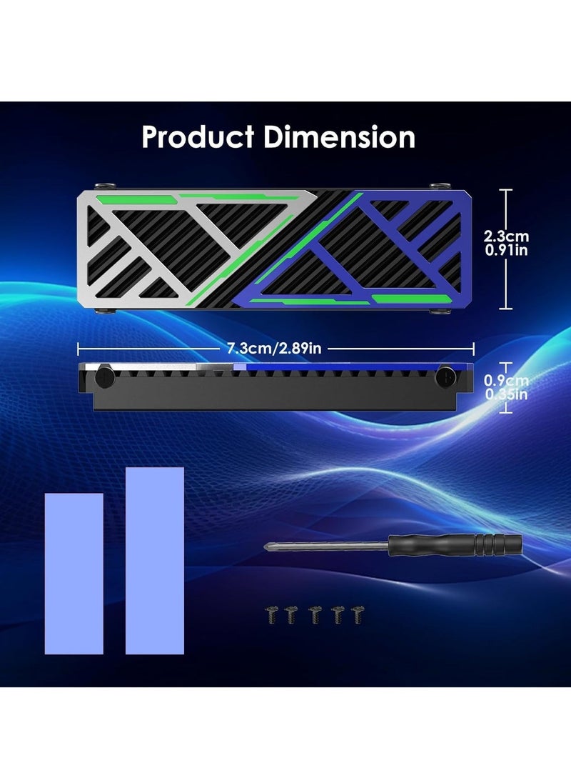 M.2 SSD Heatsink 880X, 2280 NVMe/SATA SSD Heatsink for PC/PS5/mATX/MiniATX, High-Performance SSD Cooler with Dual Thermal Silicone Pads, 3mm Adjustable Height, Aluminum Alloy, Mech-Inspired