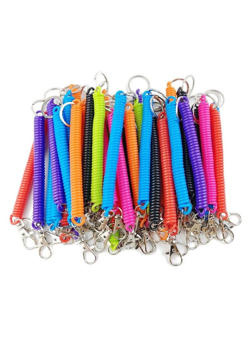 Retractable Coil Spring Keychains, 14 Pcs Spiral Elastic Cord Coil Keychain Strap Theftproof Anti-lost Stretch Cord Safety Key Ring with Metal Lobster Clasp for Keys Wallets Cellphone (7 Colors)