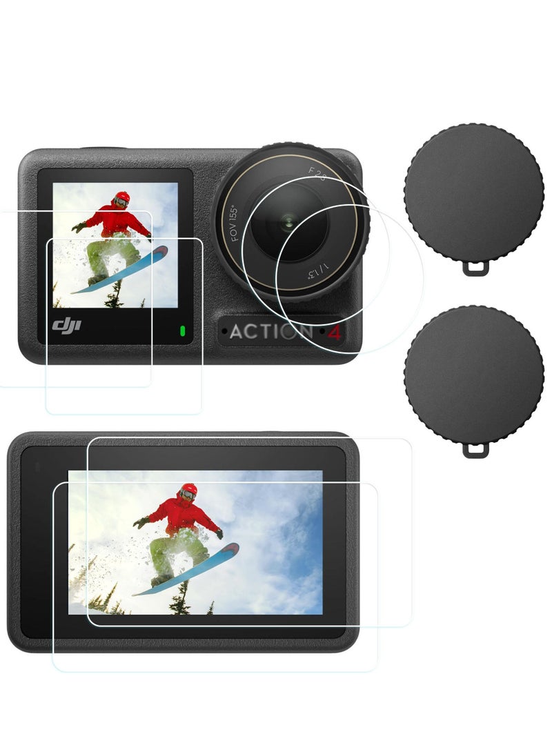 Screen Protector for DJI OSMO Action 4 Camera - Includes Tempered Glass LCD Display Film, Lens Protector, and Silicone Lens Cap Cover, 0.3mm 9H Hardness Anti-Scratch Anti-Bubble (6+2 Pack)