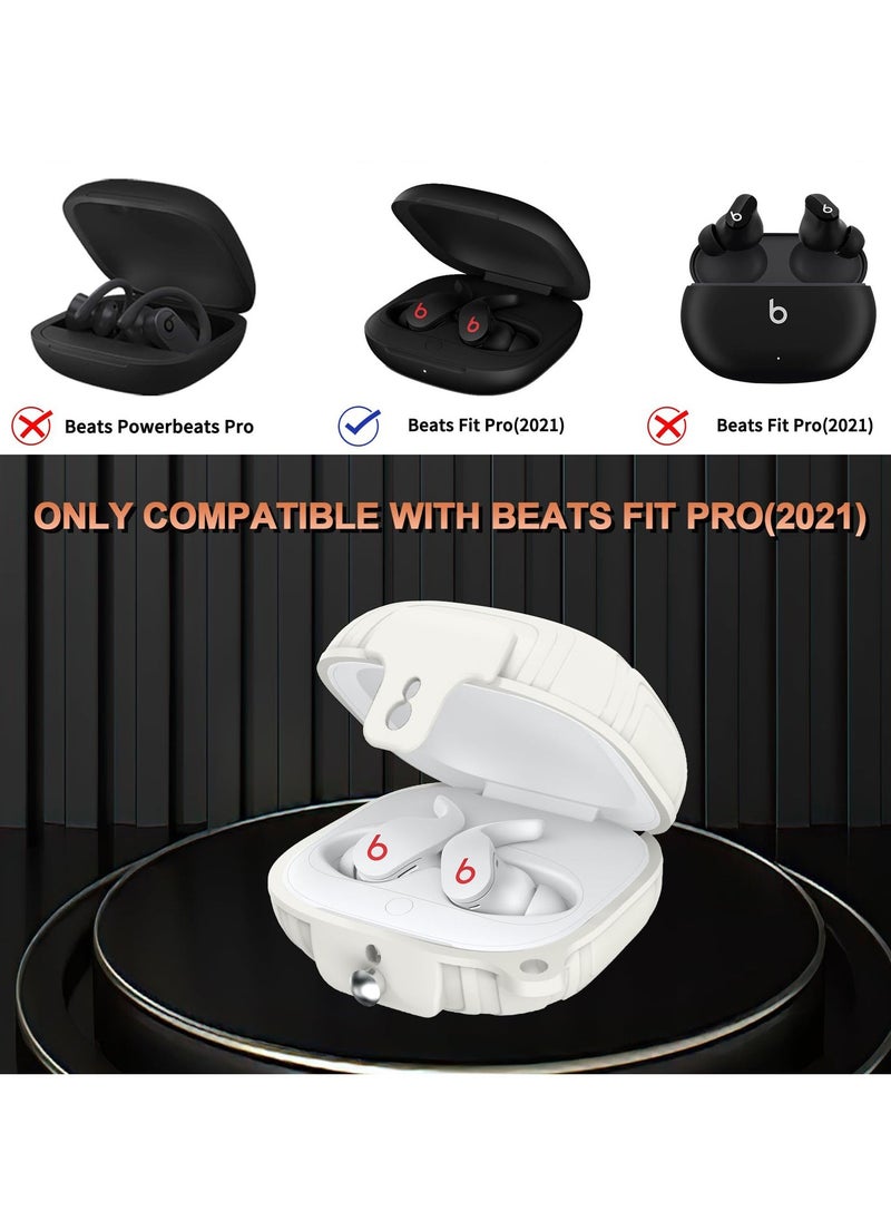 Case for Beats Fit Pro, Silicone Protector Case for Apple Beats Fit Pro, with Beats Fit Pro 2021 Earbuds Armor Shockproof Protective, with Anti-Lost Lanyard Keychain (White)