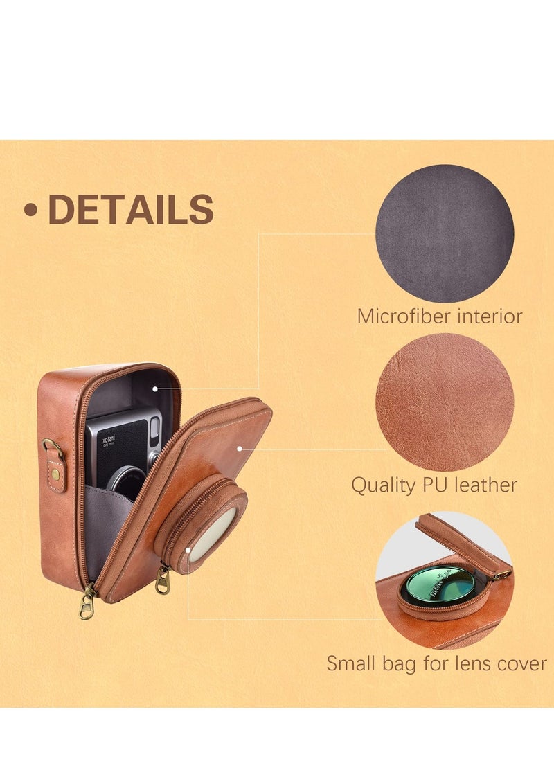 Protective Case for Fujifilm Instax Mini EVO Camera Case, Retro PU Leather Protective Case for Mini EVO Instant Camera, High Capacity Cover with Removable Shoulder Strap, Vintage Brown