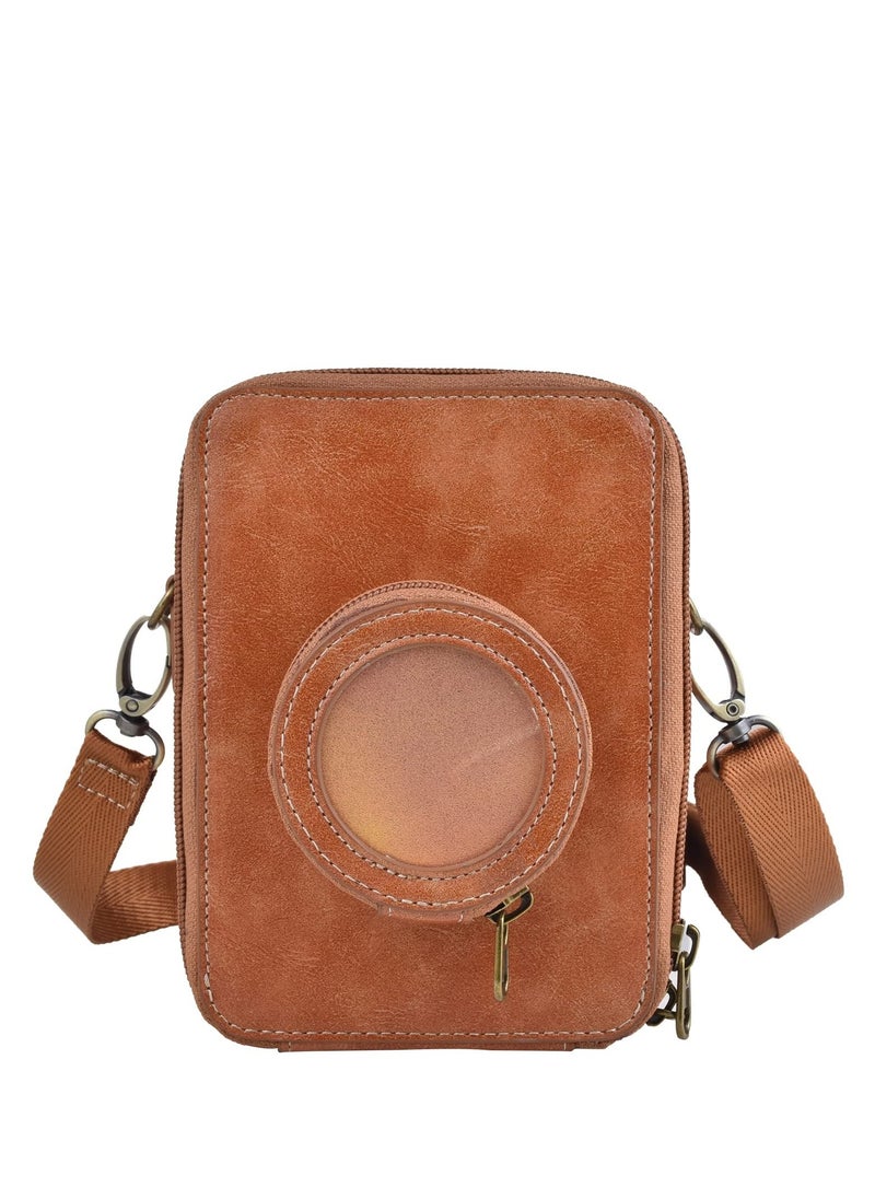 Protective Case for Fujifilm Instax Mini EVO Camera Case, Retro PU Leather Protective Case for Mini EVO Instant Camera, High Capacity Cover with Removable Shoulder Strap, Vintage Brown