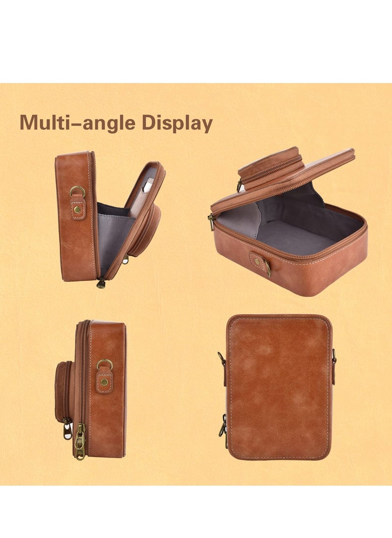 Protective Case for Fujifilm Instax Mini EVO Camera Case, Retro PU Leather Protective Case for Mini EVO Instant Camera, High Capacity Cover with Removable Shoulder Strap, Vintage Brown