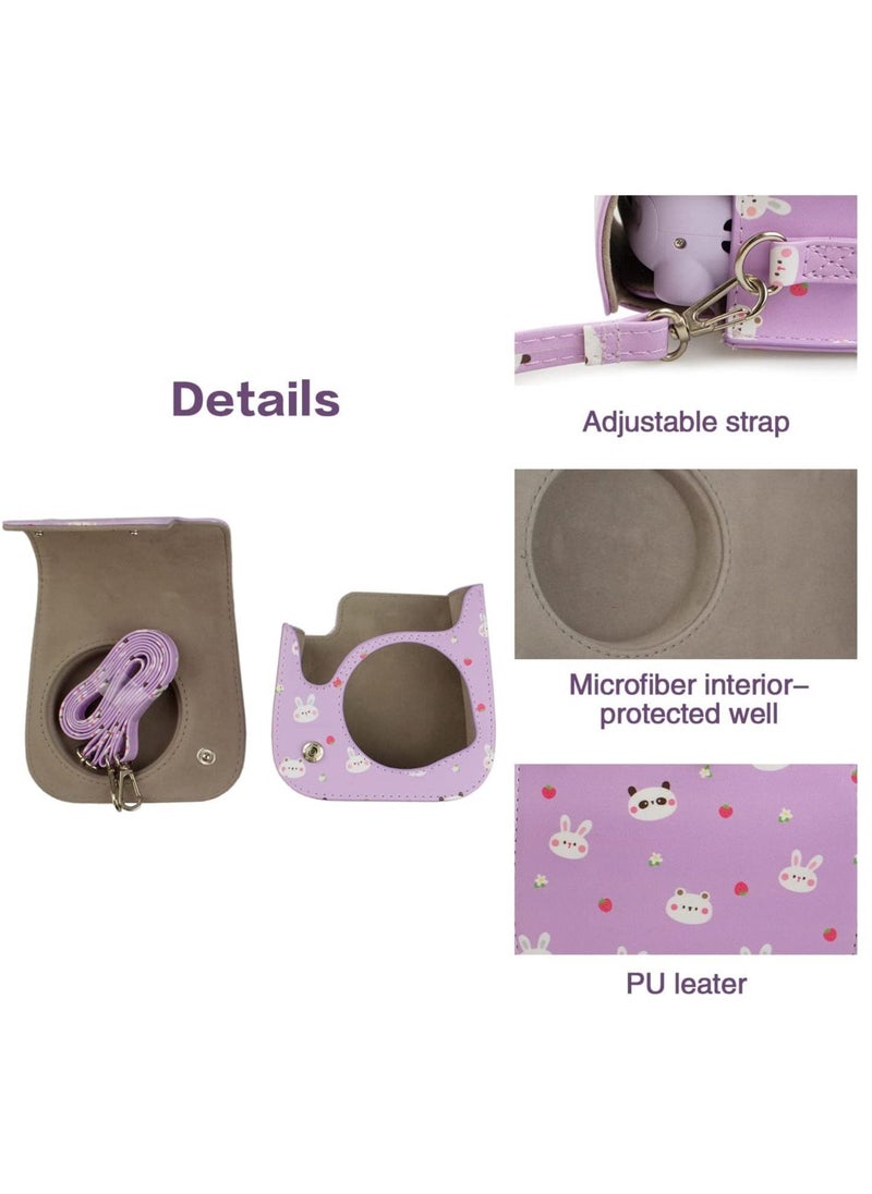 PU Leather Mini 11 Cover, Mini 11/Mini 9/Mini 8/Mini 8+ PU Face Vintage Camera Bag Cover Camera Bag with Adjustable Shoulder Strap (Purple Rabbit)