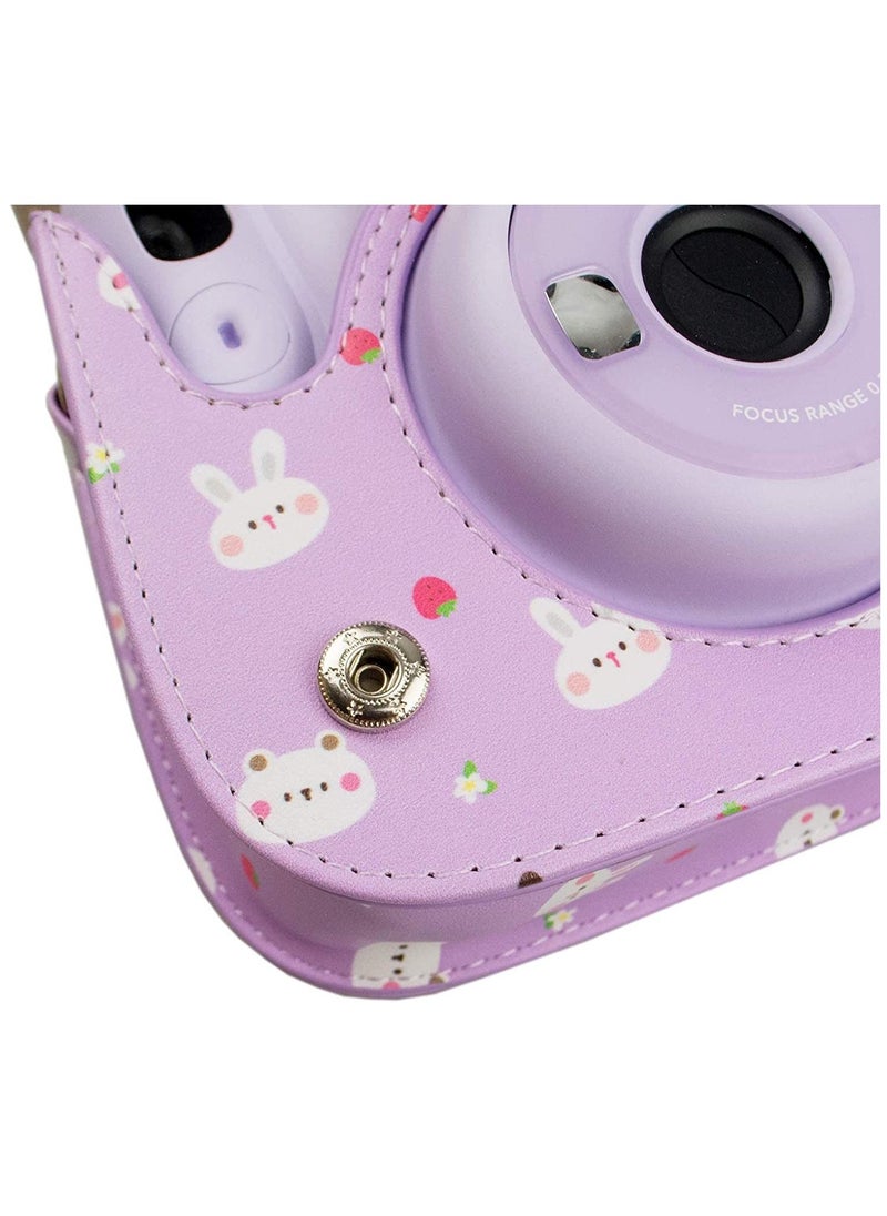 PU Leather Mini 11 Cover, Mini 11/Mini 9/Mini 8/Mini 8+ PU Face Vintage Camera Bag Cover Camera Bag with Adjustable Shoulder Strap (Purple Rabbit)