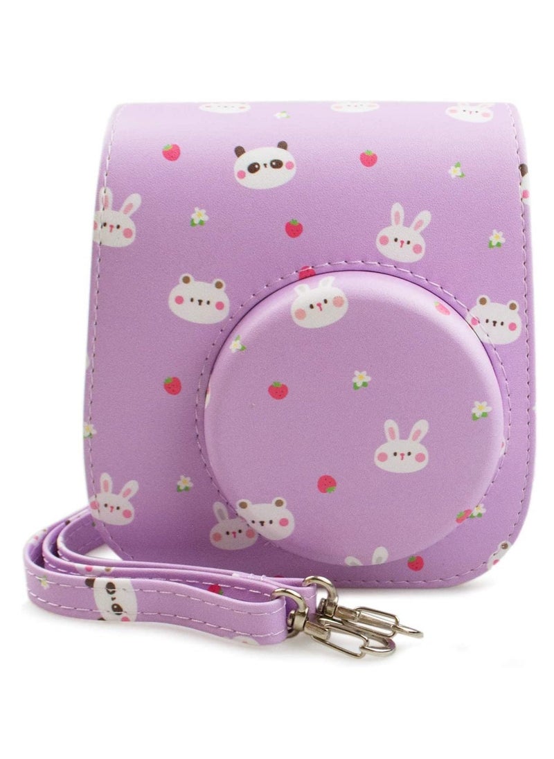 PU Leather Mini 11 Cover, Mini 11/Mini 9/Mini 8/Mini 8+ PU Face Vintage Camera Bag Cover Camera Bag with Adjustable Shoulder Strap (Purple Rabbit)