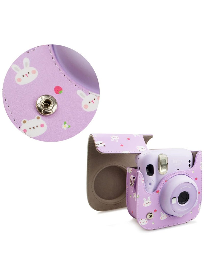 PU Leather Mini 11 Cover, Mini 11/Mini 9/Mini 8/Mini 8+ PU Face Vintage Camera Bag Cover Camera Bag with Adjustable Shoulder Strap (Purple Rabbit)
