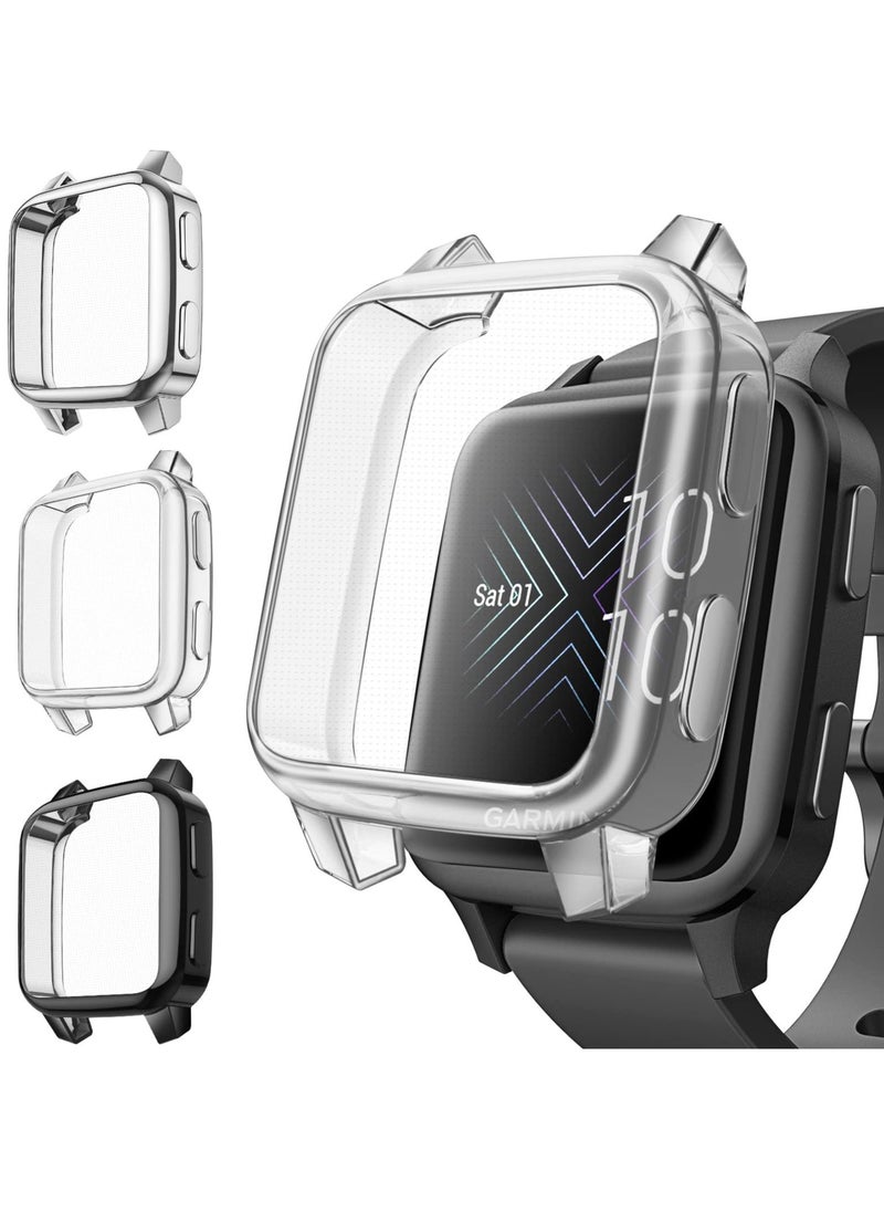 3 Packs 3 Color Screen Protector Case Compatible with Garmin Venu Sq 2, Sq 2 Music, Venu Sq, Venu Sq Music, Full Coverage Soft TPU Case Protective Screen Cover Bumper Frame