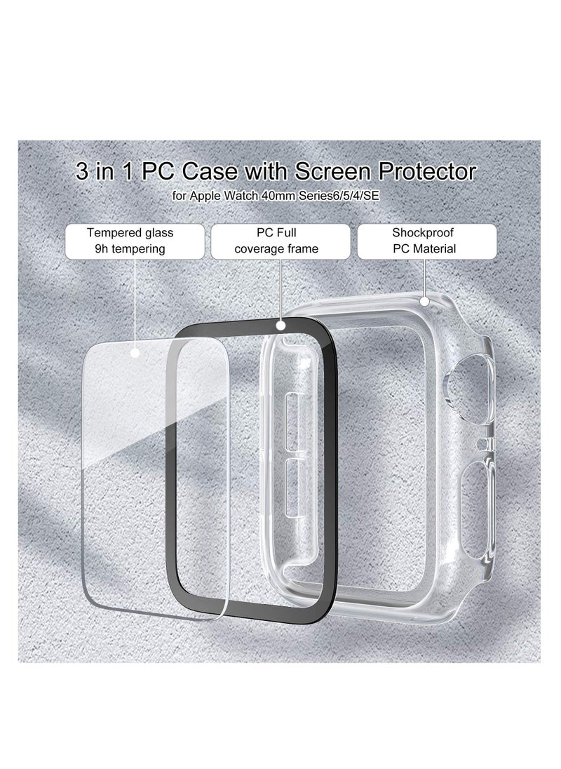 Screen Protector Fit for Apple Watch SE Series6/ 5/4 44mm,  Clear Case with Tempered Glass Screen Protector, Full Protection Bubble-Free Cover Fit for iWatch 44mm Series 6/5/ 4/ SE [1 Pack]