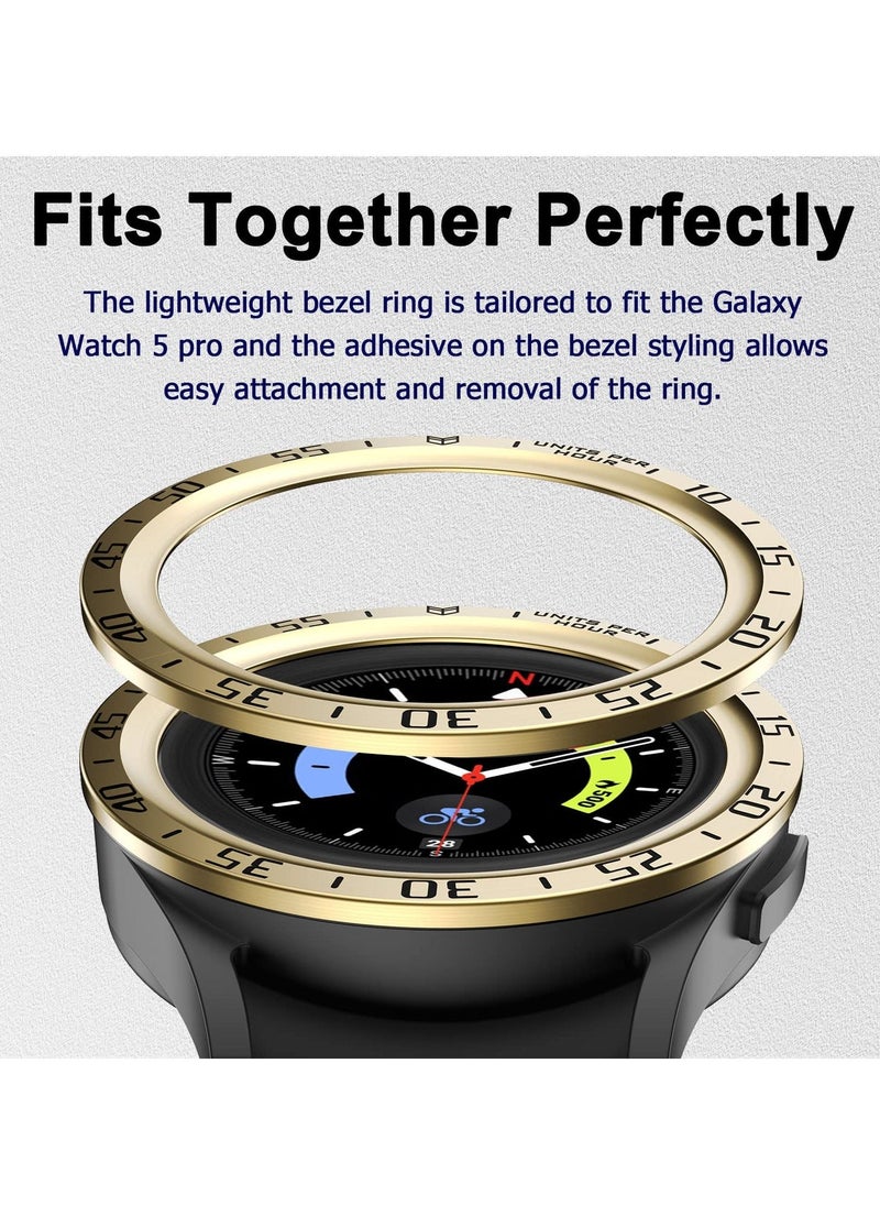 Bezel Loop Compatible for Samsung Watch 5 Pro Bezel Ring, Stainless Steel Anti Scratch Adhesive Frame Lightweight Watch Bezel Cover for Galaxy Watch 5 Pro 45mm Gold