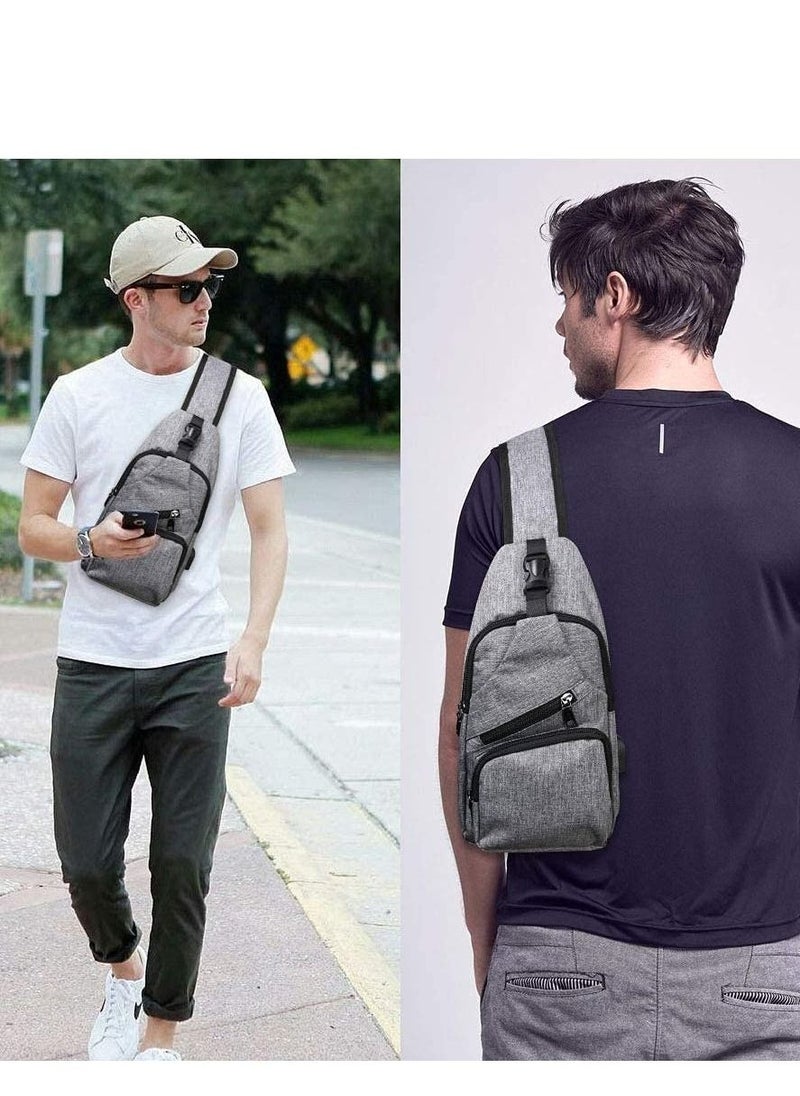 Sling Bag, Chest Bag with USB Charging Port, Men Lightweight Crossbody For Hiking,Cycling, Traveling