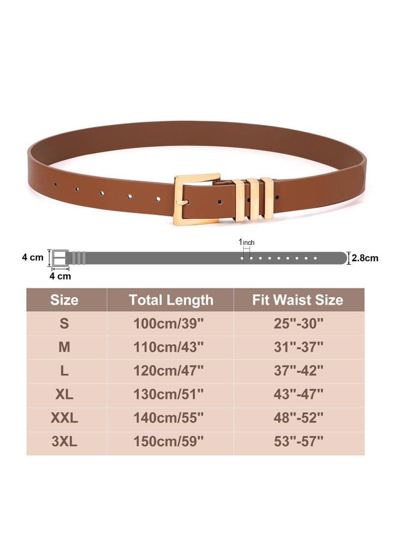 2-Pack Fashion Leather Belts for Women with Square Gold Buckle - Versatile and Durable Belts for Jeans, Pants, and Dresses