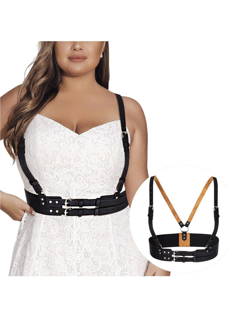 Plus Size Wide Waist Belt PU Black Harness for Women Punk Rock Belts Rave Accessory for Dresses