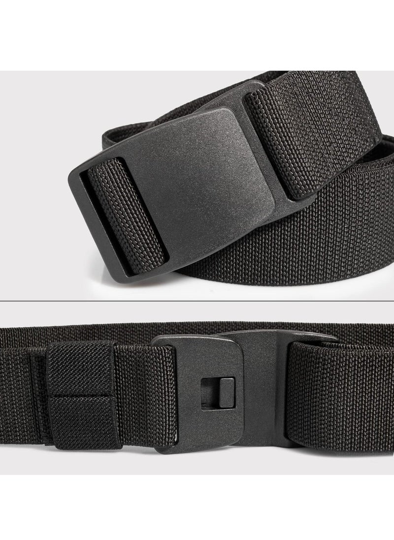 Mens Nylon Belt Lightweight Tactical Belt Elastic Breathable Waistband with Plastic Slide Adjustable Buckle for Outdoor Activities Men Jeans Black