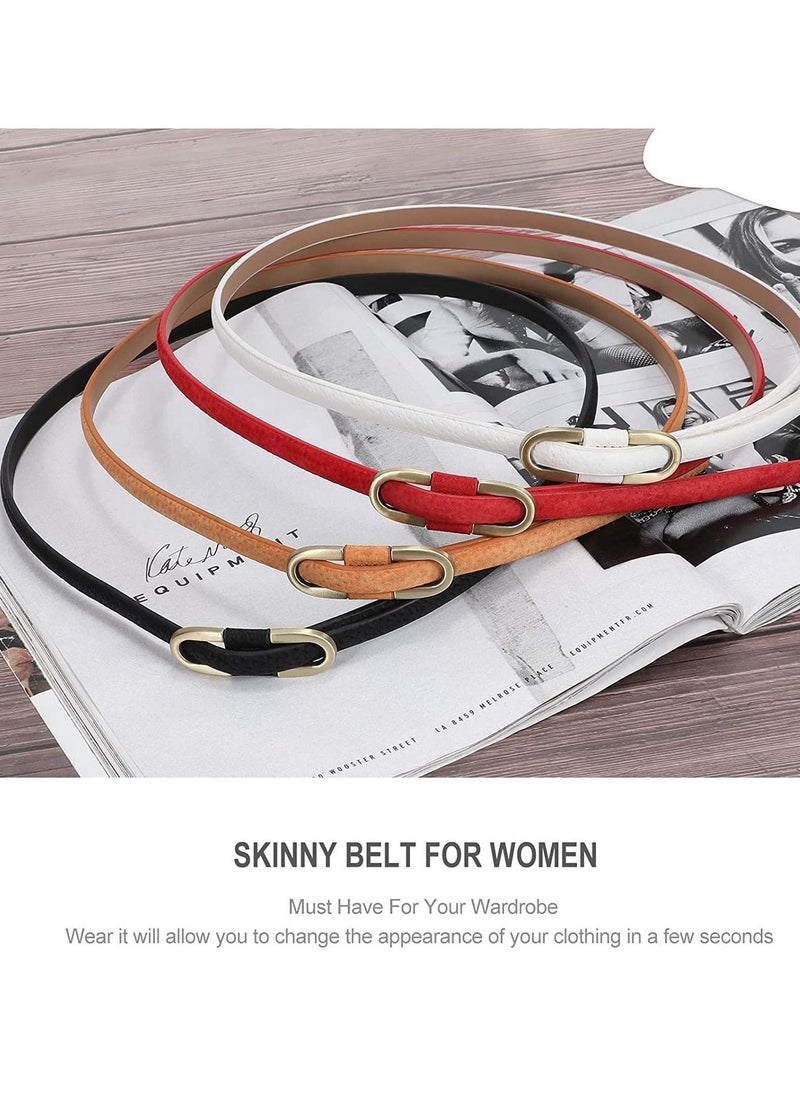 Leather Belts Women Skinny Super Slim Thin Waist Jeans Belt No Pin Buckle for Jeans Pants Dress 4 Pieces