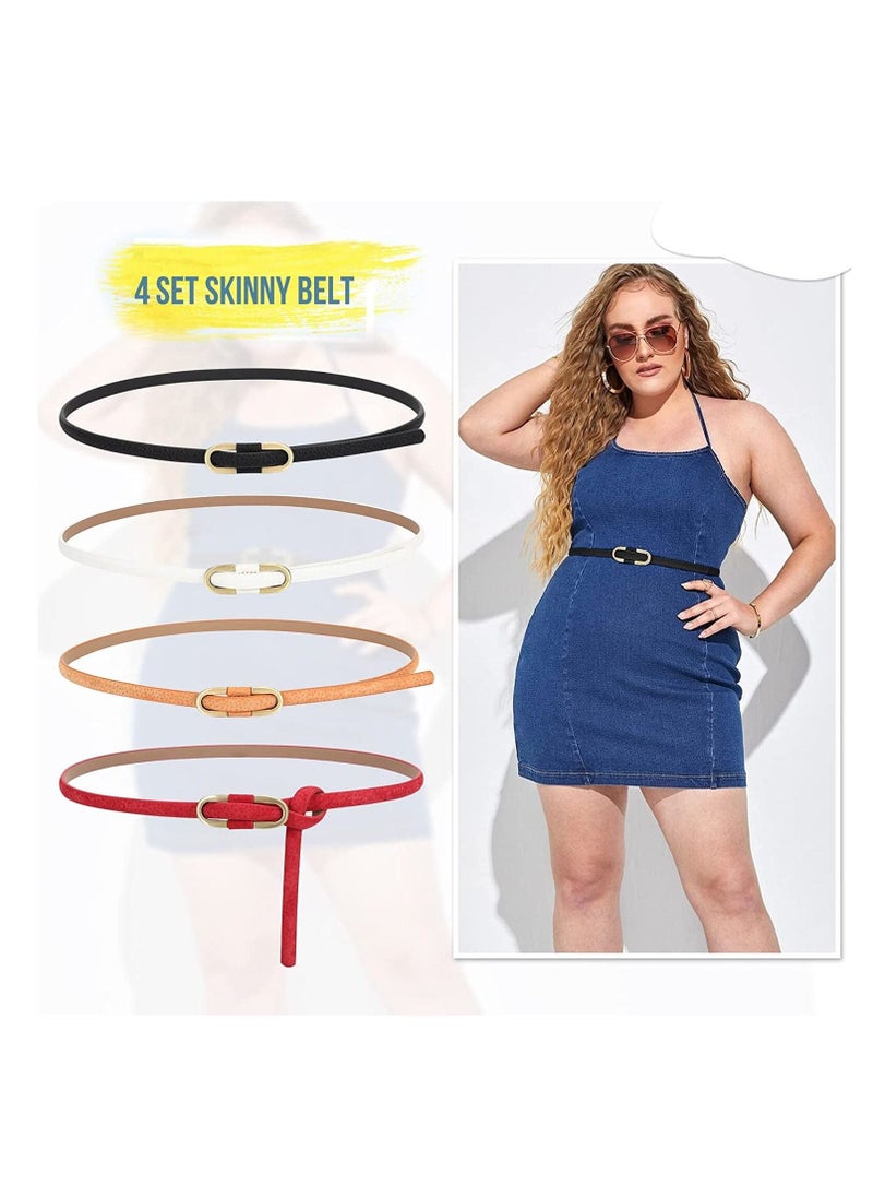 Leather Belts Women Skinny Super Slim Thin Waist Jeans Belt No Pin Buckle for Jeans Pants Dress 4 Pieces