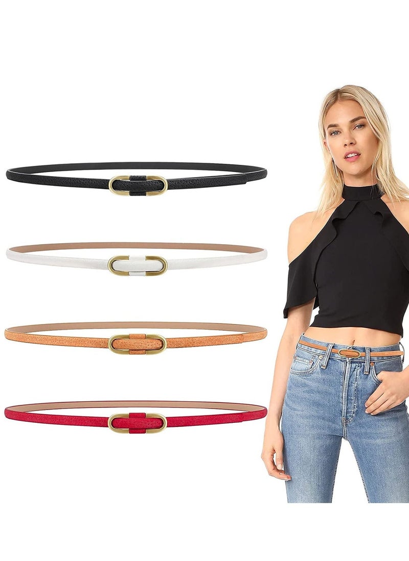 Leather Belts Women Skinny Super Slim Thin Waist Jeans Belt No Pin Buckle for Jeans Pants Dress 4 Pieces