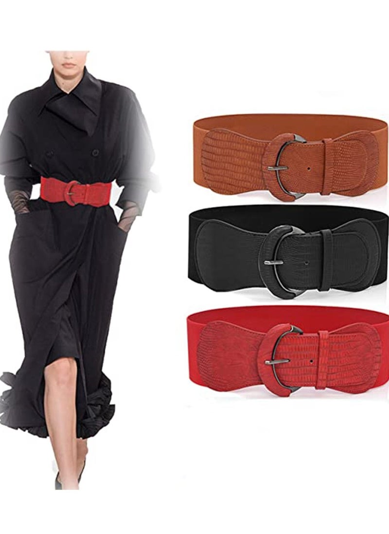 Wide Women Waist Belt 3 Pieces, Vintage Black Corset, Cinch Leather Elastic =for Ladies Dress Decoration Fashion