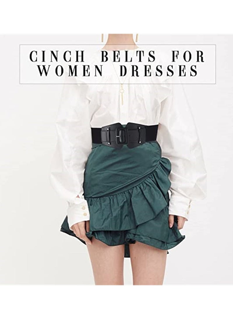 Women's Elastic Vintage Belt, Stretchy Retro Wide Waist Cinch Belt, Corset Belt Retro Chunky Buckle Belts Fashion Wide Waist Belt Waistband for Dresses Coats (2 Pieces)