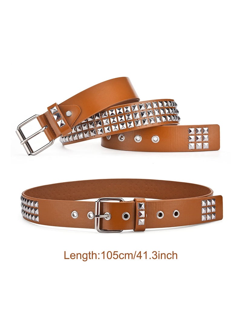 2 Pcs Rivet Studded Punk Belt Unisex Pyramid Metal Belt Classic Leather Belt Black Studded Belt Leather Vintage Punk Rock Grommet Belt for Women Men Jeans Belt Clothing Accessories 2 Colors