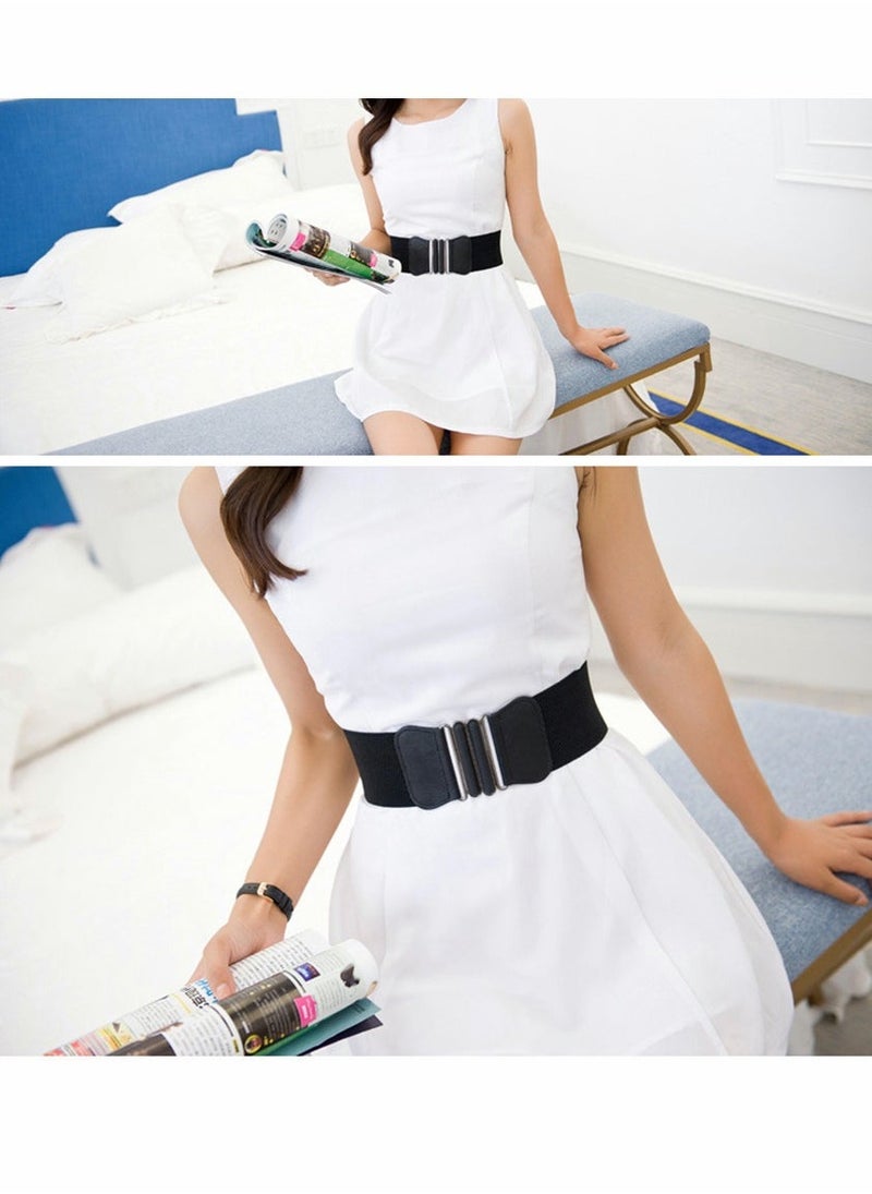 3 Pieces Dress Double Oval Buckle Elastic Belts Ladies Patent Leather Wide Waists Clothes Ornaments