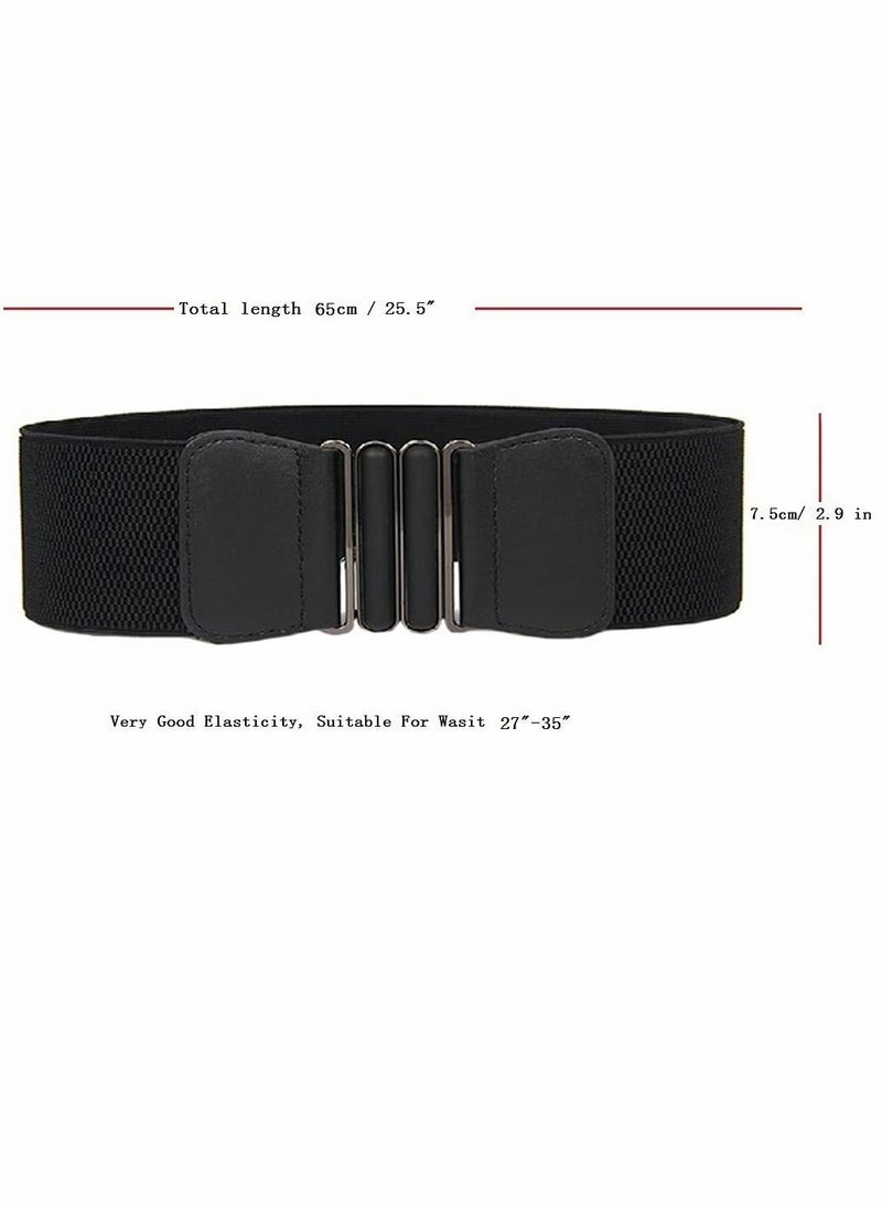 3 Pieces Dress Double Oval Buckle Elastic Belts Ladies Patent Leather Wide Waists Clothes Ornaments