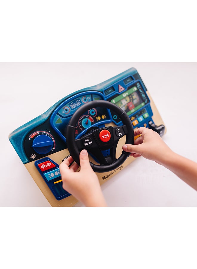 Vroom & Zoom Interactive Wooden Dashboard Steering Wheel Pretend Play Driving Toy