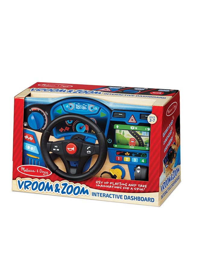 Vroom & Zoom Interactive Wooden Dashboard Steering Wheel Pretend Play Driving Toy