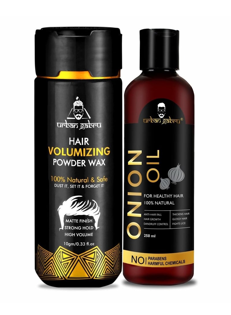 Urbangabru Hair Volumizing Powder 10 GM & Red Onion Oil 250 ML - Men's Grooming Combo Kit