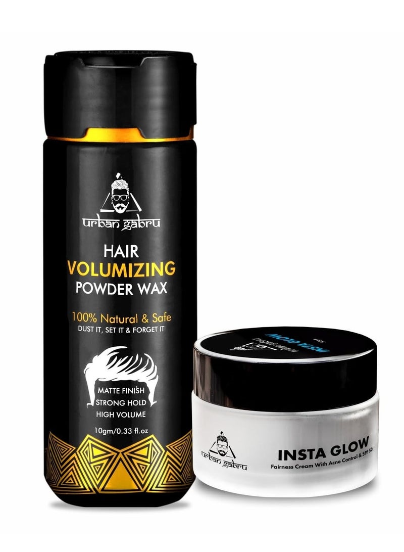 Urbangabru Hair Volumizing Powder 10 GM & Insta Glow Face Cream 50 GM - Men's Grooming Combo Kit