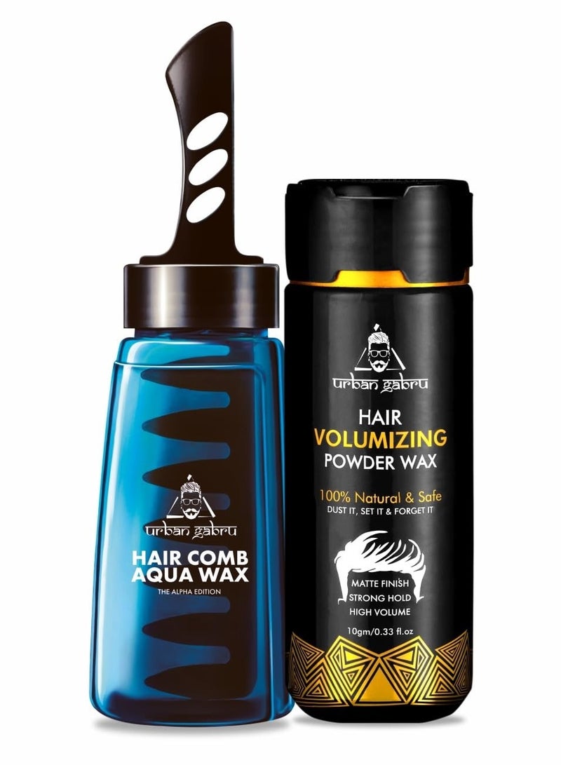 Urbangabru Hair Volumizing Powder Wax (10 Gram) + Hair comb Aqua wax The Alpha Edition (260 ML) - Men's Grooming Combo Kit