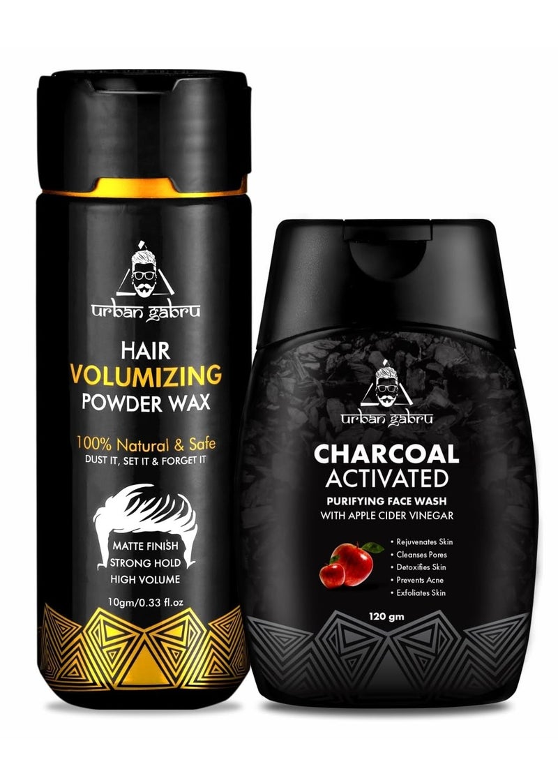 Urbangabru Hair Volumizing Powder 10 GM & Charcoal Face Wash 120 GM - Men's Grooming Combo Kit