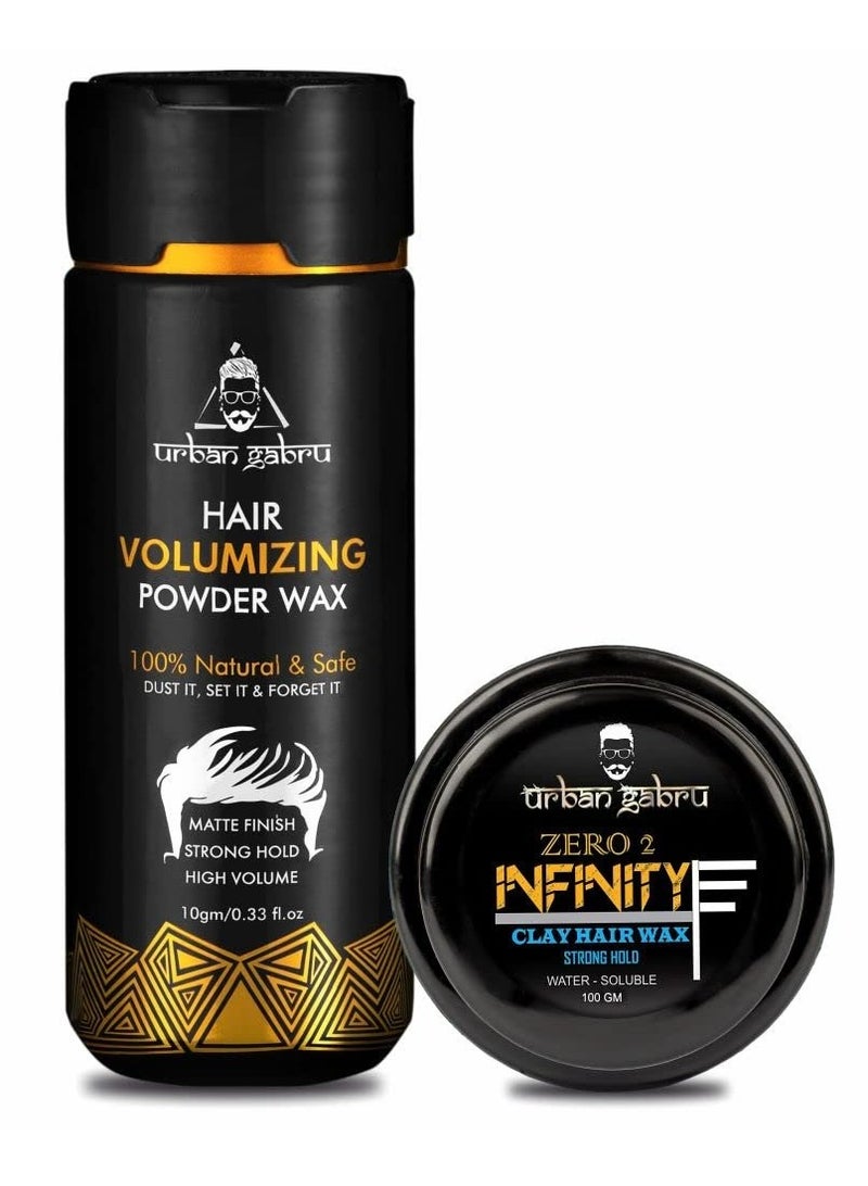 Urbangabru Hair Volumizing Powder Wax (10 GM) & Infinity Hair Wax (100 GM) - Hair Styling Combo Kit