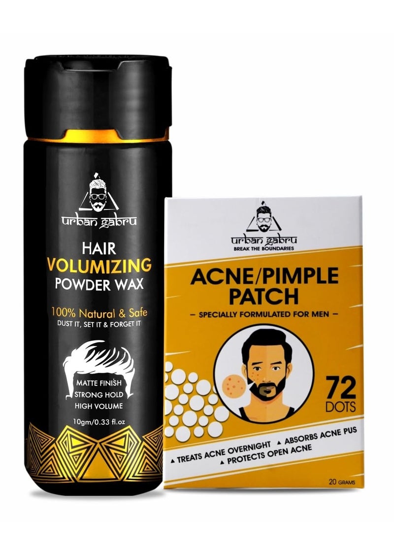 Urbangabru Hair Volumizing Powder 10 GM & Acne Pimple Patch 72 Dots - Men's Grooming Combo Kit