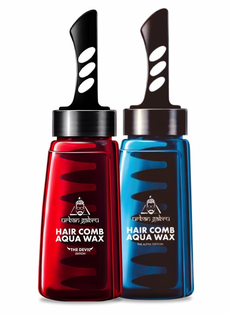 Urbangabru Hair Comb Aqua Wax - The Devil Edition - 260 ML & Urbangabru Hair Comb Aqua Wax - The Alpha Edition - 260 ML - Men's Grooming Combo Kit