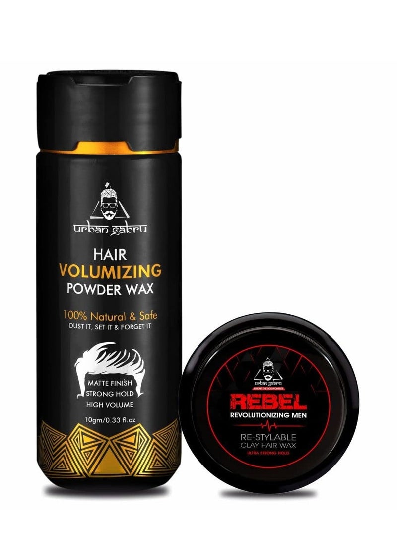 Urbangabru Hair Volumizing Powder Wax (10 GM) & Rebel Hair Wax (85 Gram)- Hair Styling Combo Kit