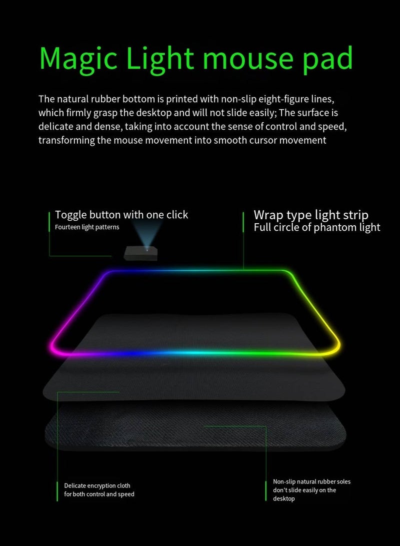 Gaming Mouse Pad, Extra Large Soft Led Extended Mouse pad, anti-slip Rubber Base Computer Keyboard Mat