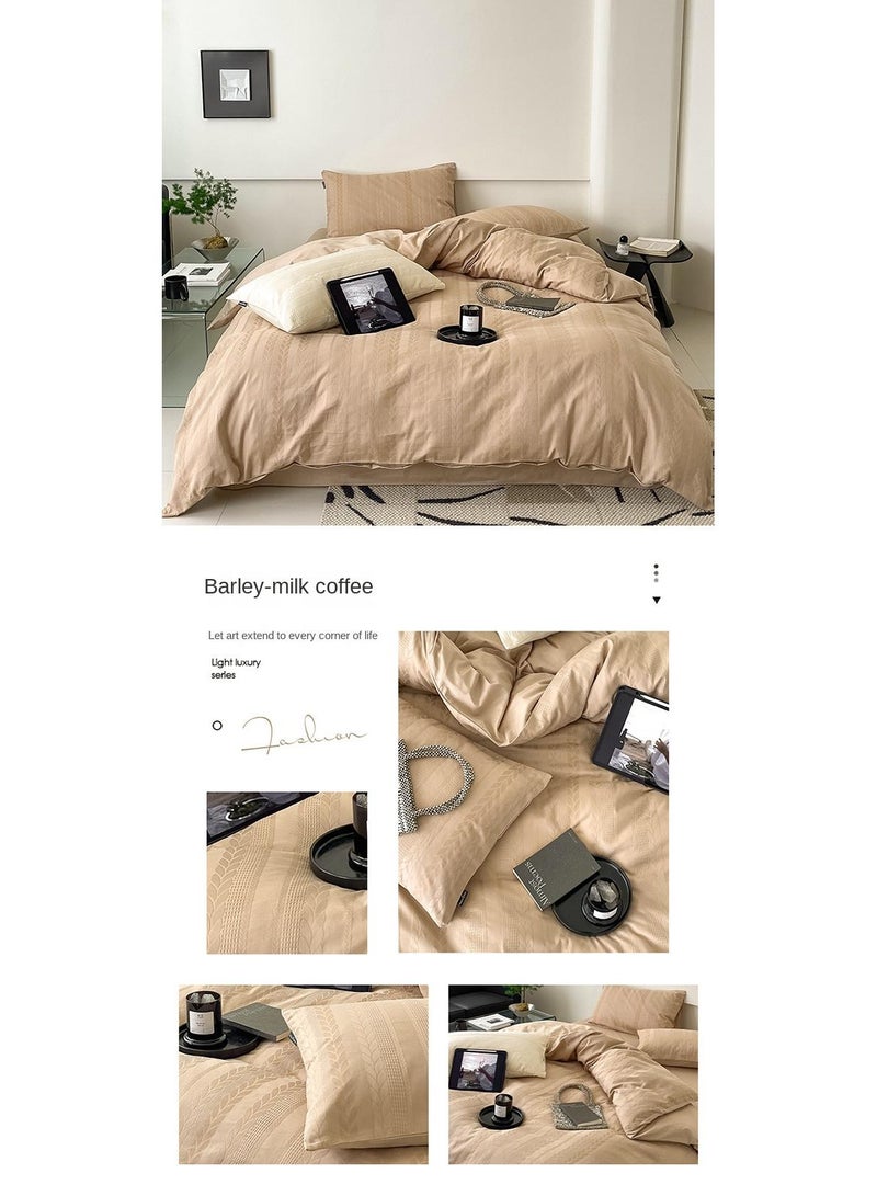 Cotton Satin Duvet Cover Set Solid Color Striped Jacquard 4pcs Cotton 60S Soft Comforter Cover Bed Sheet Pillowcases Bedding Set