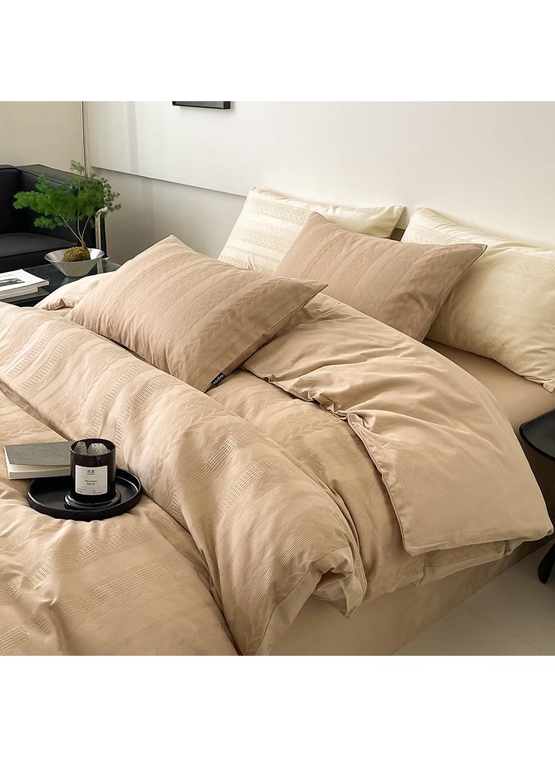 Cotton Satin Duvet Cover Set Solid Color Striped Jacquard 4pcs Cotton 60S Soft Comforter Cover Bed Sheet Pillowcases Bedding Set