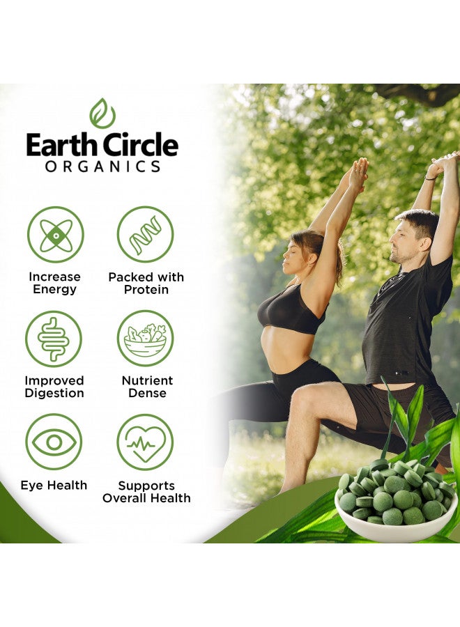 Earth Circle Organics Premium Chlorella Tablets | Kosher | Highest Potency, Pure Chlorella Algae raw superfood, Broken Cell Wall | High in Protein, no additives - 400 Tablets. (1 Pack)
