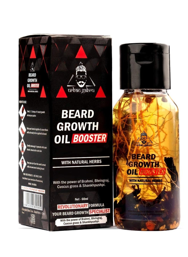 UrbanGabru Beard Booster Growth Oil For Men | Enriched With Natural Herbs & Jadibuti (60 Ml) | Beard Softener | Paraben Free | Fills Patchy Beard | For Thicker & Longer Beard