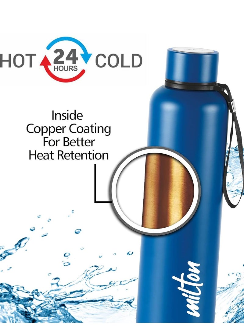 Milton Aura 1000 Thermosteel Bottle, 1.05 Litre, Dark Blue | 24 Hours Hot and Cold | Easy to Carry | Rust & Leak Proof | Tea | Coffee | Office| Gym | Home | Kitchen | Hiking | Trekking | Travel Bottle