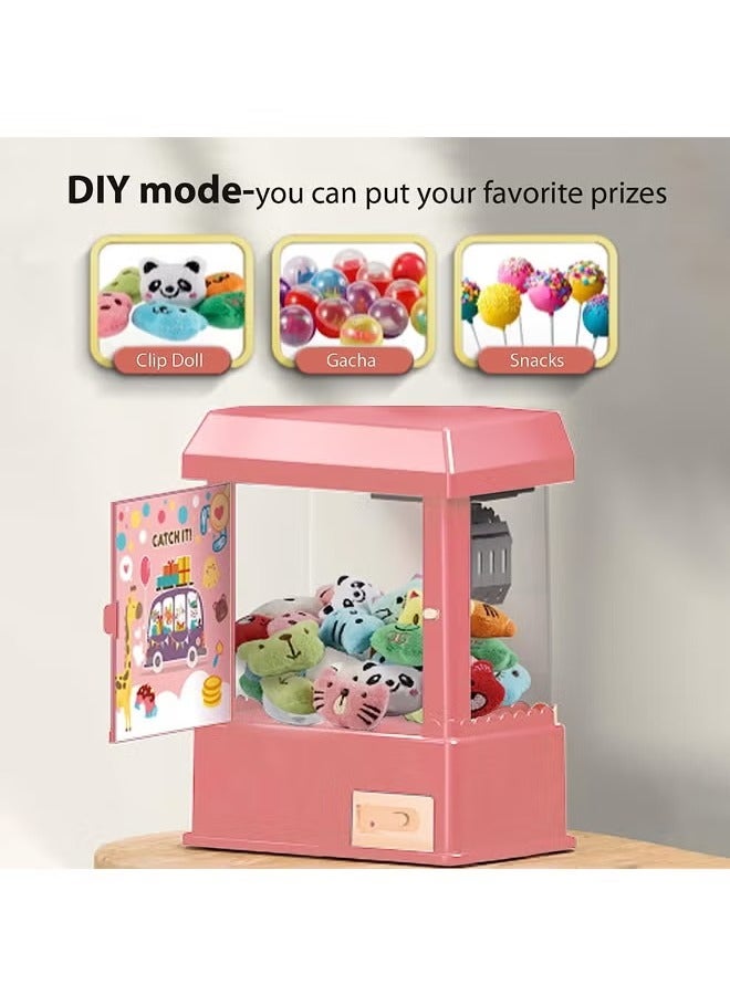 DIY Doll Machine for Kids, Mini Claw Machine, Electronic Arcade Game Indoor Toy with Music & Light Candy Grabber & Prize Dispenser Vending Machine for Home Party Birthday Gifts Cool Toys