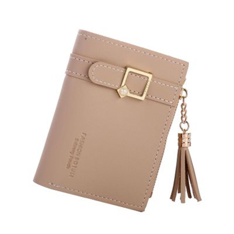 Zipper Purse With Tassels Khaki